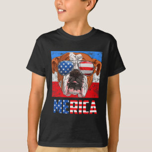 Camiseta Perro Bulldog Inglés 4 De Julio Bandera Americana 