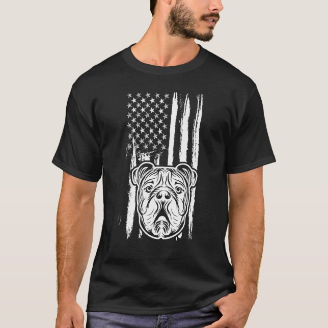 Camiseta Perro Bulldog Inglés Cute Bandera Estadounidense C (Anverso)