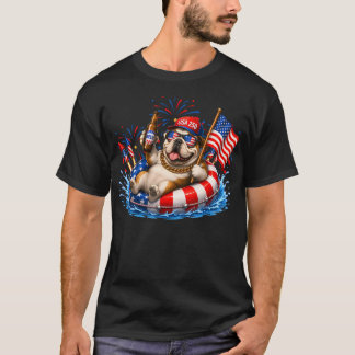 Camiseta Perro Bulldog Inglés Del 4 De Julio En Bandera De