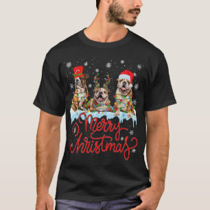 Camiseta Perro Bulldog Inglés Divertido Luces de Navidad Na
