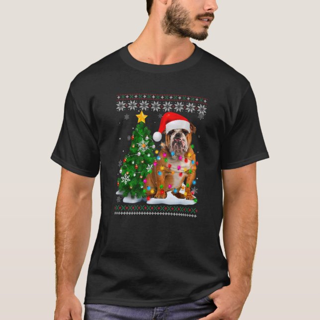 Camiseta Perro Bulldog inglés feo Santa Hat Árbol de Navida (Anverso)