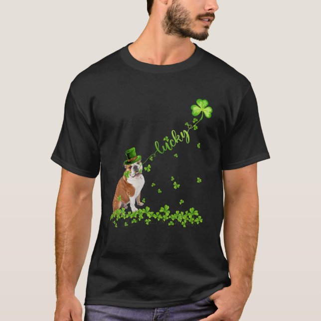 Camiseta Perro Bulldog inglés gracioso Shamrock St. Patrick (Anverso)
