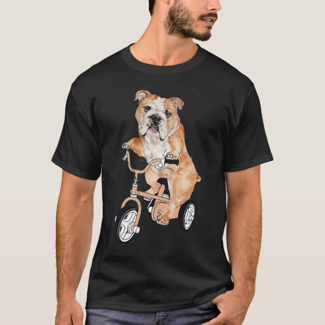 Camiseta Perro Bulldog inglés montando bicicleta perro perr (Anverso)