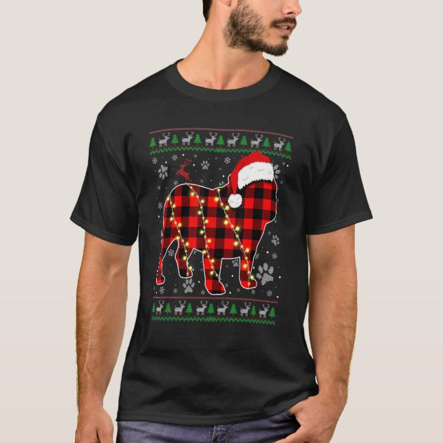 Camiseta Perro Bulldog inglés Navidad Santa Hat Navidades f (Anverso)