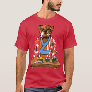 Camiseta Perro bulldog Kimono Kawaii japonés gourmet sushi 