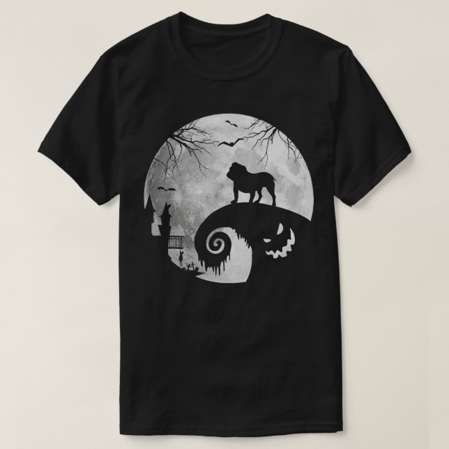 Camiseta Perro bulldog Y Moon Halloween Costume Perro Lover (Diseño del anverso)