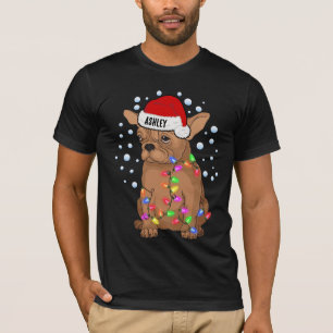Camiseta Perro Cachorro Boston Terrier Luces de Navidad