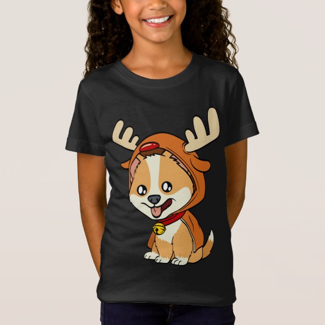 Camiseta Perro cachorro Corgi vestido de perros renos Navid (Anverso)