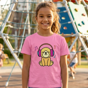 Camiseta Perro cachorro Kawaii sonriendo con auriculares co