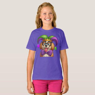 Camiseta Perro cachorro lindo Mardi Gras en gorra de bufón