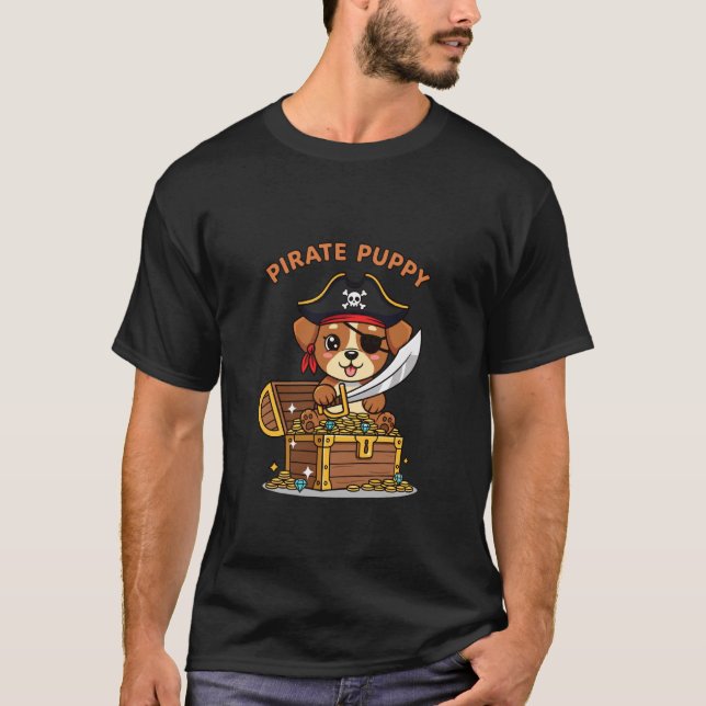 Camiseta Perro cachorro pirata con cofre del tesoro de Hall (Anverso)