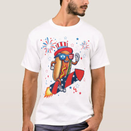 Camiseta Perro caliente 4 de julio Cohete Patriótico y Fueg