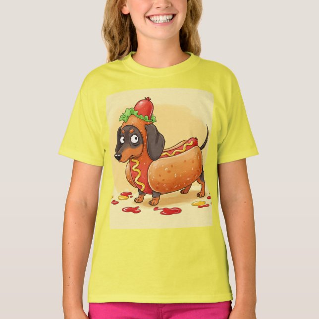 Camiseta Perro caliente de Dachshund, por Natasha Us (Anverso)