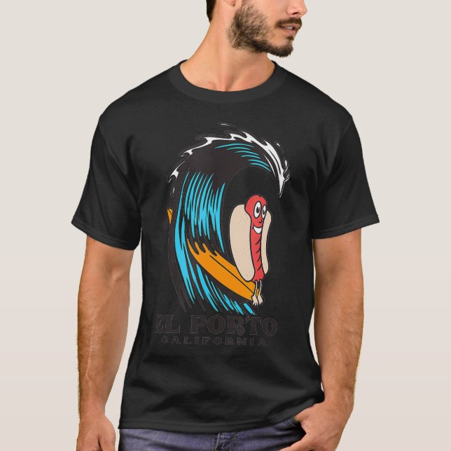 Camiseta Perro caliente de surf en El Porto California (Anverso)