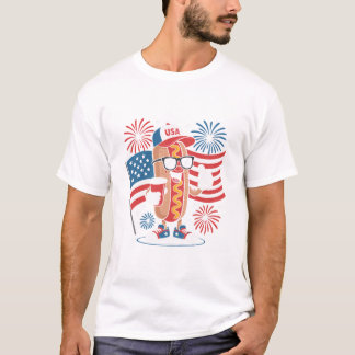 Camiseta Perro caliente del 4 de julio Bandera americana Fu
