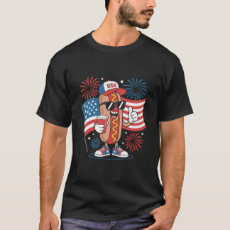 Camiseta Perro caliente del 4 de julio Bandera americana Fu