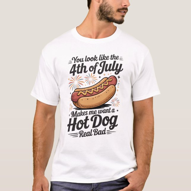Camiseta Perro Caliente Divertido 4 de Julio (Anverso)