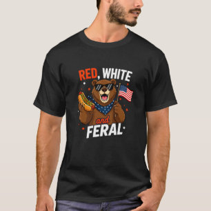 Camiseta Perro Caliente Oso Feral Rojo Blanco Bandera Ameri
