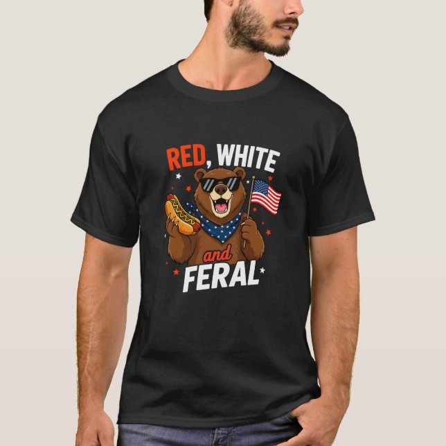 Camiseta Perro Caliente Oso Feral Rojo Blanco Bandera Ameri (Anverso)
