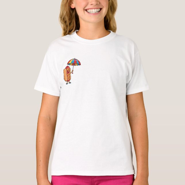 Camiseta Perro Caliente Sonriente de Playa con Paraguas par (Anverso)