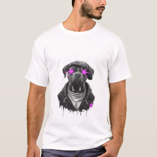 Camiseta Perro callejero con ojos de estrella rosa neón urb