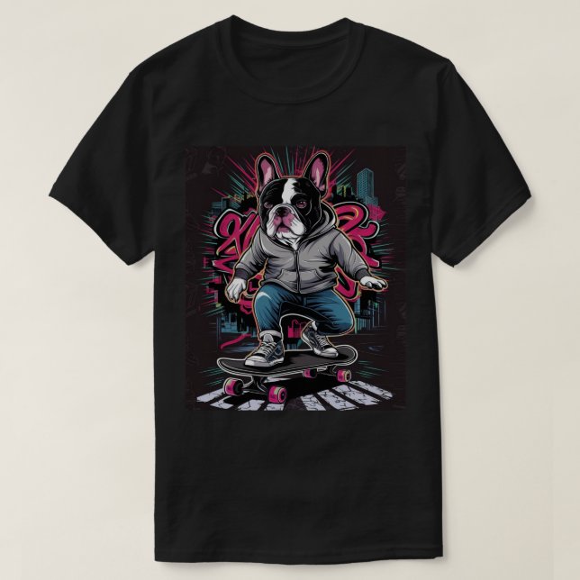 Camiseta Perro callejero viaja en Skateboard (Diseño del anverso)