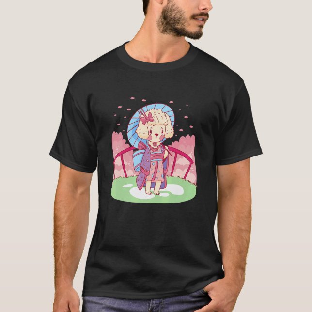Camiseta Perro Caniche con Kimono Japonés Lindo (Anverso)