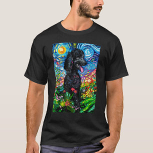 Camiseta Perro Caniche Negro Noche Estrellada Perro en Jard