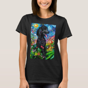 Camiseta Perro Caniche Negro Noche Estrellada Perro en Jard