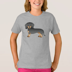 Camiseta Perro Cartoón Adorable Dachshund Pelo Liso Negro y