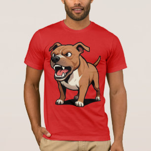 Camiseta Perro Cartoon Pitbull Enfadado Marrón Gruñendo