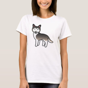 Camiseta Perro Cartoon Siberiano Husky Gris Lobo