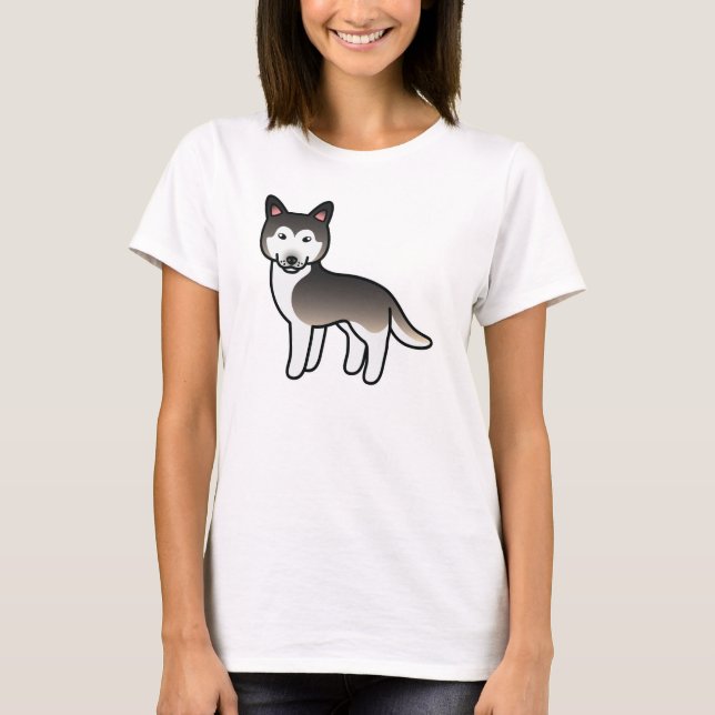 Camiseta Perro Cartoon Siberiano Husky Gris Lobo (Anverso)