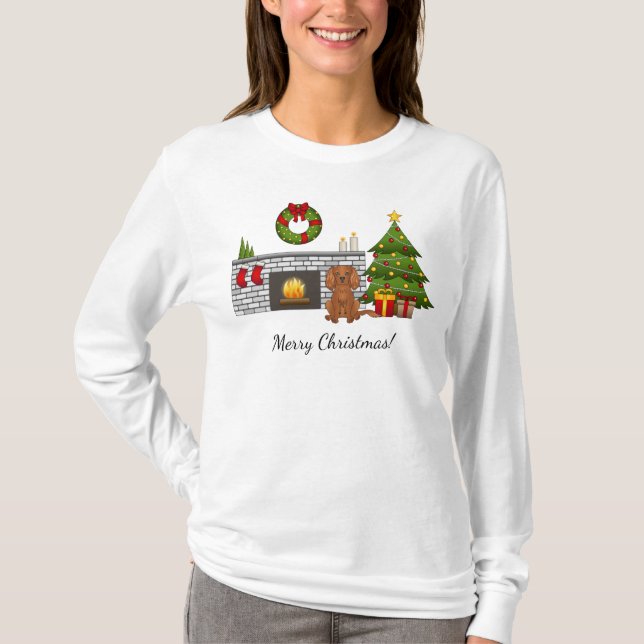 Camiseta Perro Cavalier Ruby en una habitación festiva de N (Anverso)