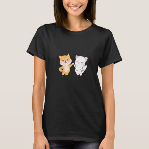 Camiseta Perro chiba chiba inu y chibis de gato blanco en H