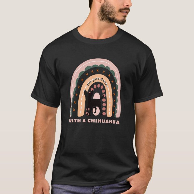 Camiseta Perro chihuahua con arcoiris pateado (Anverso)