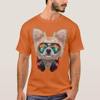 Camiseta Perro chihuahua con DJ usando vidrio espacial y