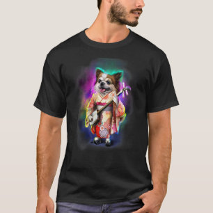 Camiseta Perro Chihuahua con Kimono toca Guitarra Shamisen