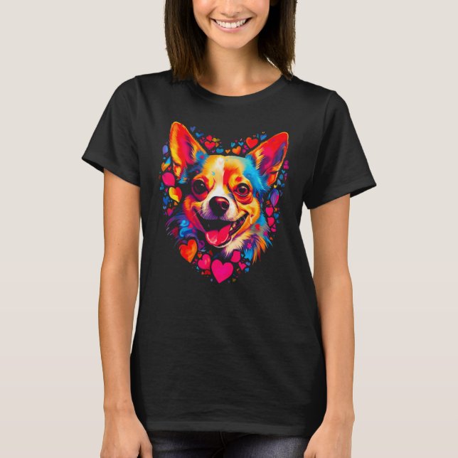Camiseta Perro Chihuahua Corazón Rojo Rosa (Anverso)
