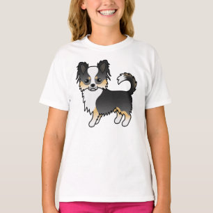 Camiseta Perro Chihuahua de abrigo largo tricolor negro lin