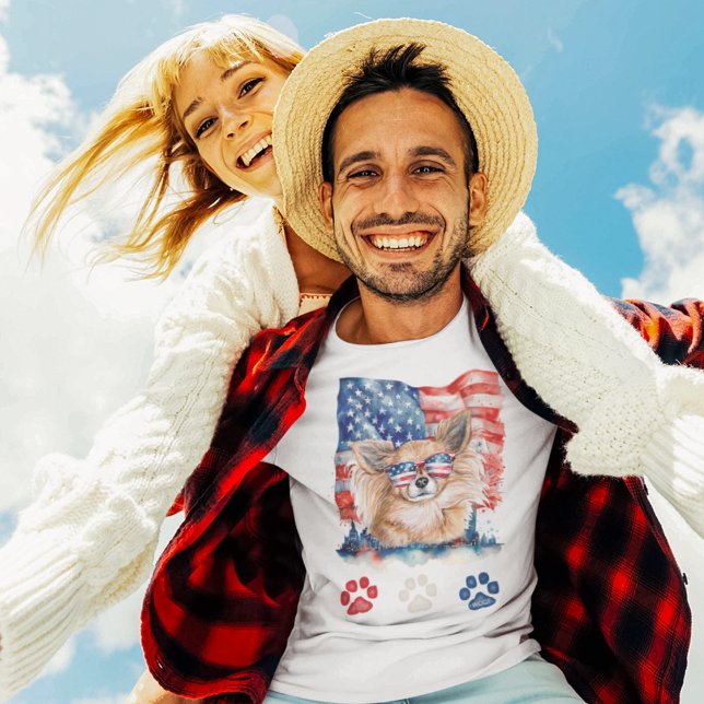 Camiseta Perro Chihuahua de largo cabello azul rojo y largo (Subido por el creador)