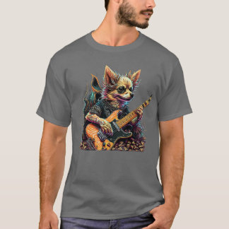Camiseta Perro Chihuahua jugando rock de guitarra eléctrica