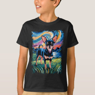 Camiseta Perro Chihuahua Liso Negro y Canela Noche Estrella