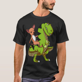 Camiseta Perro Chihuahua montando dinosaurio T-Rex