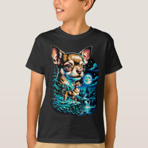 Camiseta perro Chihuahua noche de luna llena bosque cascada
