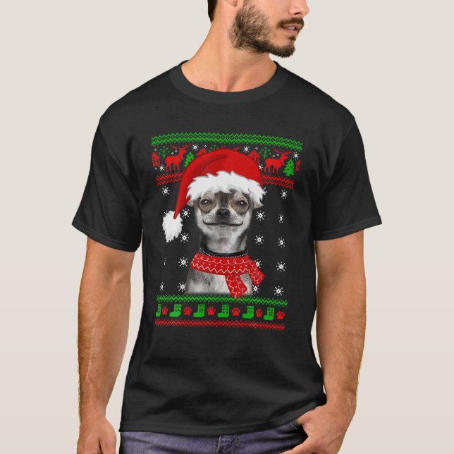 Camiseta Perro Chihuahua Perro Navidades suéteres feos cach (Anverso)