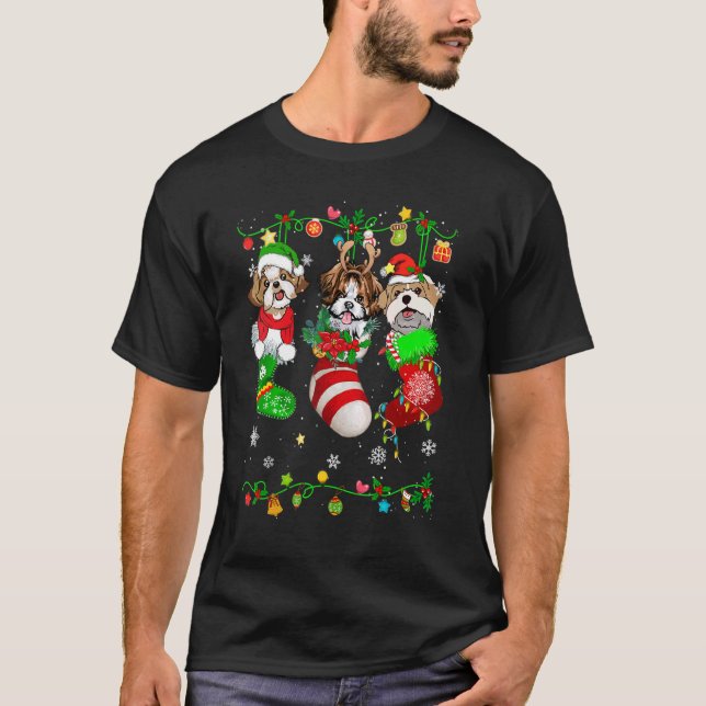 Camiseta Perro chiita zu en Navidades Mascota de calcetines (Anverso)