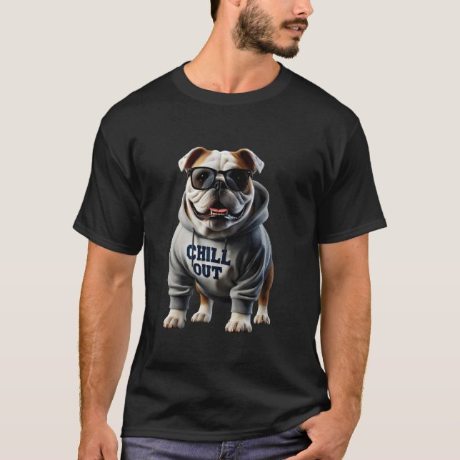 Camiseta Perro chillin, perezoso Bulldog inglés perrito per (Anverso)