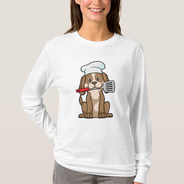 Camiseta Perro cocinado con el gorra y la espátula del chef (Anverso)