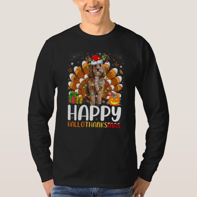 Camiseta Perro Cockapoo Halloween Navidad Feliz Hallothank (Anverso)